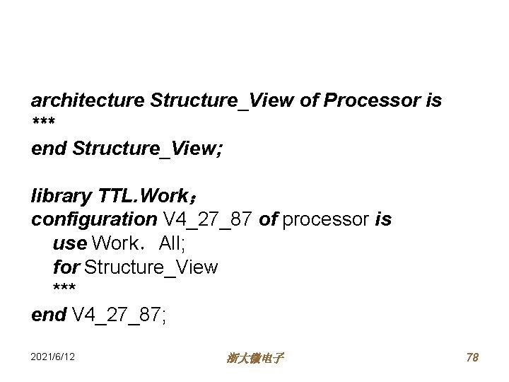 architecture Structure_View of Processor is *** end Structure_View; library TTL. Work； configuration V 4_27_87