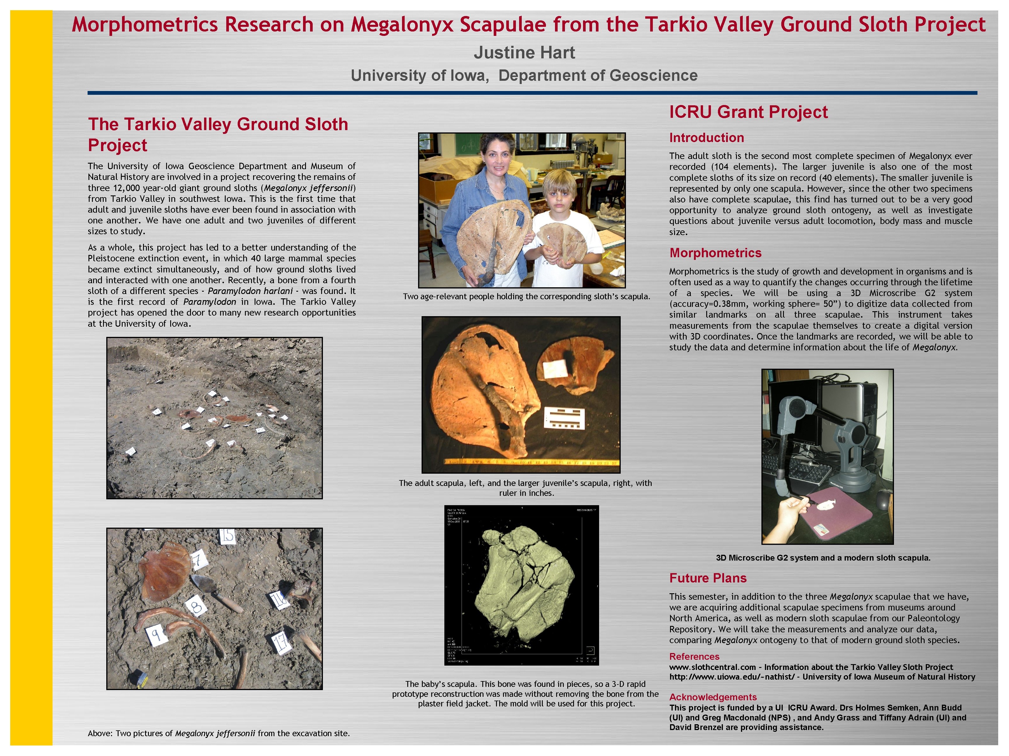 Morphometrics Research on Megalonyx Scapulae from the Tarkio Valley Ground Sloth Project Justine Hart