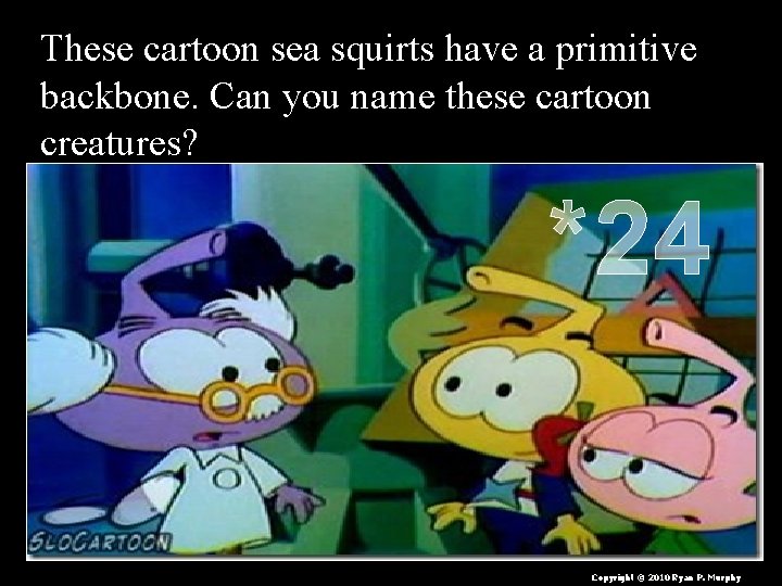 These cartoon sea squirts have a primitive backbone. Can you name these cartoon creatures?