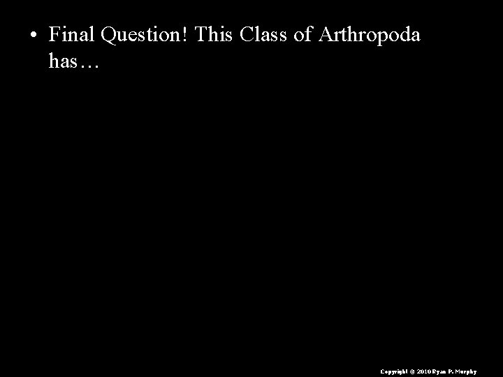  • Final Question! This Class of Arthropoda has… Copyright © 2010 Ryan P.