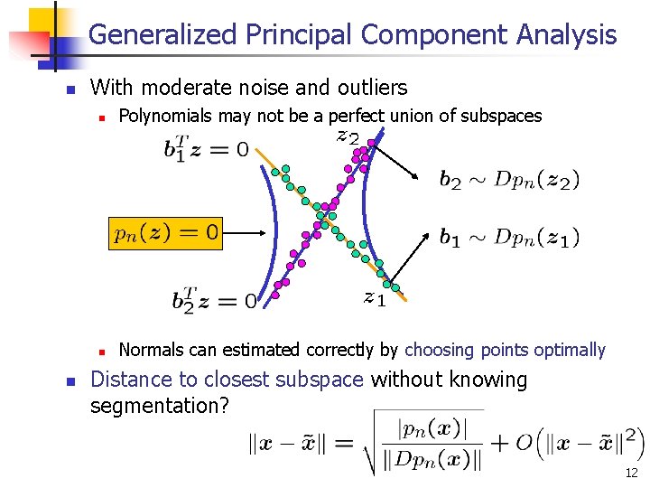 Generalized Principal Component Analysis n n With moderate noise and outliers n Polynomials may
