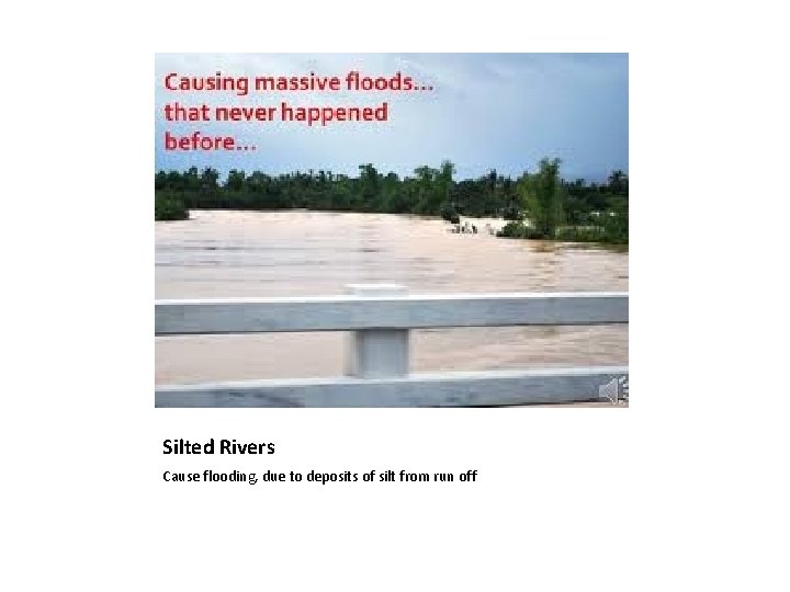 Silted Rivers Cause flooding, due to deposits of silt from run off 