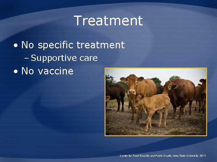 Treatment • No specific treatment – Supportive care • No vaccine Center for Food