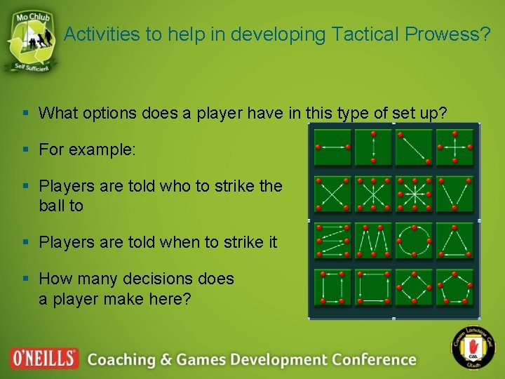 Activities to help in developing Tactical Prowess? § What options does a player have