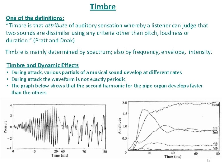 Timbre One of the definitions: “Timbre is that attribute of auditory sensation whereby a