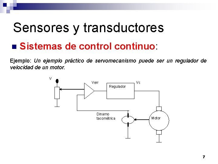 Sensores y transductores n Sistemas de control continuo: Ejemplo: Un ejemplo práctico de servomecanismo