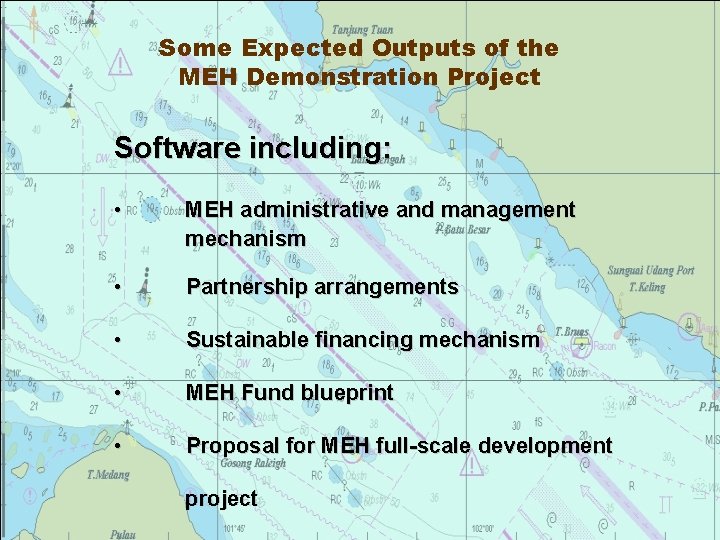 Some Expected Outputs of the MEH Demonstration Project Software including: • MEH administrative and