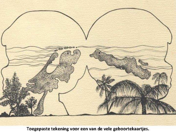 Toegepaste tekening voor een van de vele geboortekaartjes. 