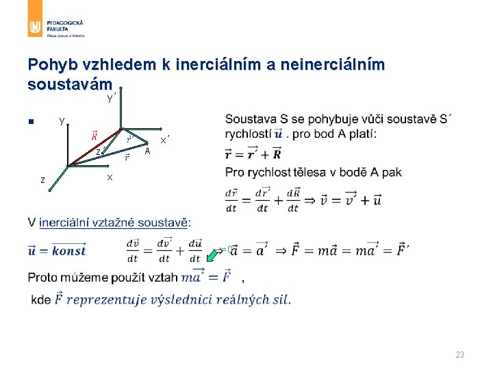 Pohyb vzhledem k inerciálním a neinerciálním soustavám y´ § y A z´ z x´