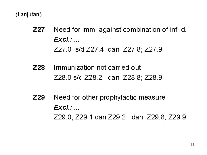 (Lanjutan) Z 27 Need for imm. against combination of inf. d. Excl. : .