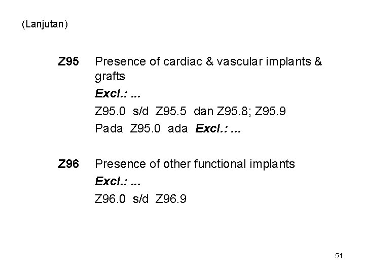 (Lanjutan) Z 95 Presence of cardiac & vascular implants & grafts Excl. : .