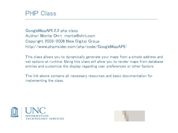 PHP Class Google. Map. API 2. 2 php class Author: Monte Ohrt monte@ohrt. com