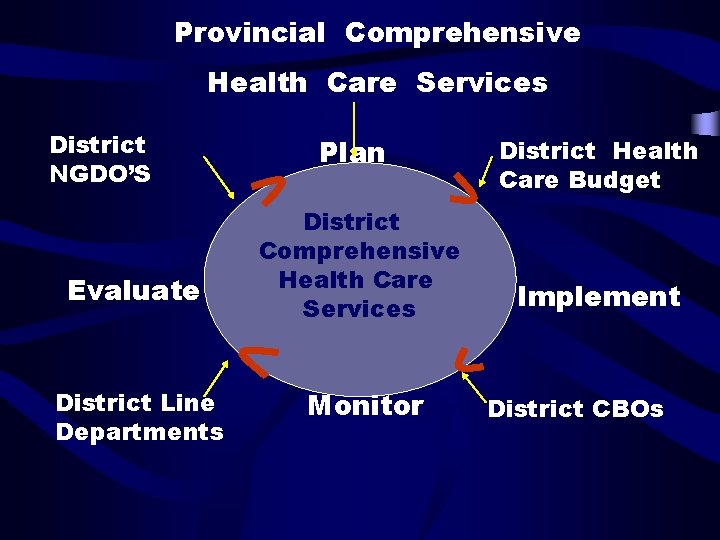 Provincial Comprehensive Health Care Services District NGDO’S Evaluate District Line Departments Plan District Comprehensive