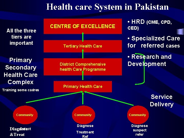 Health care System in Pakistan All the three tiers are important Primary Secondary Health