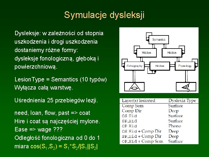 Symulacje dysleksji Dysleksje: w zależności od stopnia uszkodzenia i drogi uszkodzenia dostaniemy różne formy: