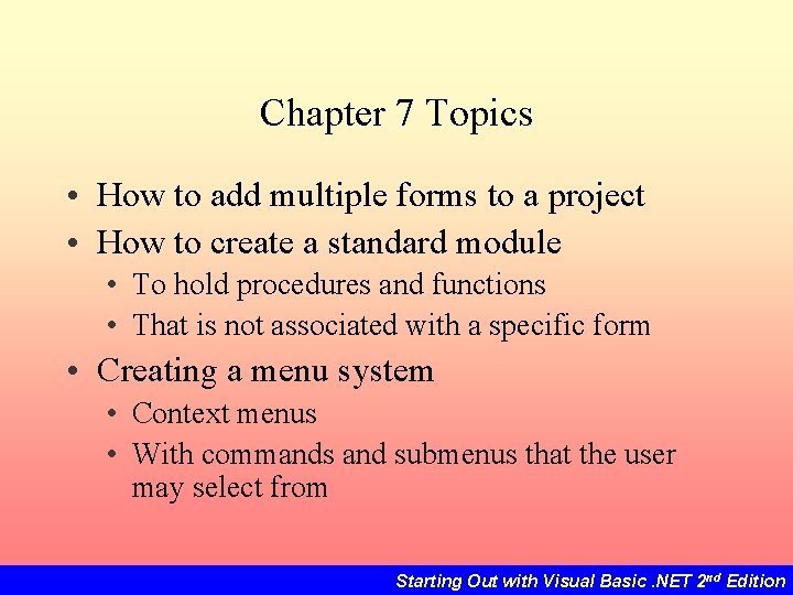 Chapter 7 Multiple Forms Standard Modules And Menus