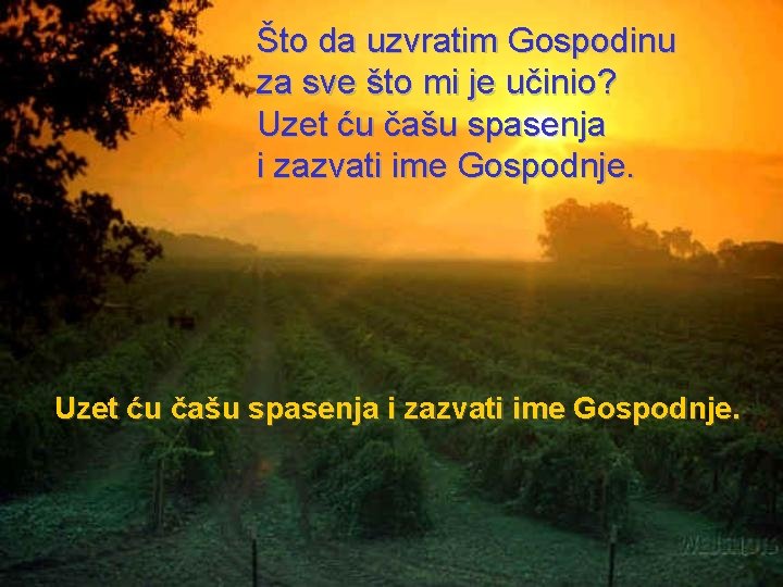 Što da uzvratim Gospodinu za sve što mi je učinio? Uzet ću čašu spasenja