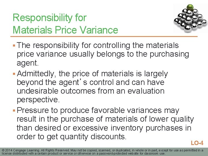 Responsibility for Materials Price Variance § The responsibility for controlling the materials price variance