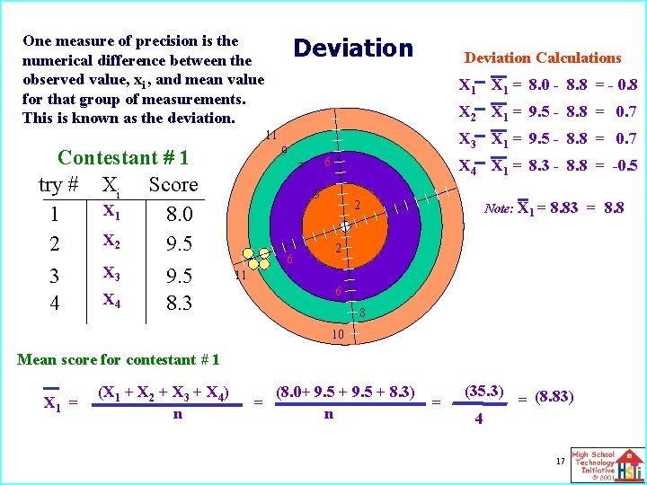 Deviation One measure of precision is the numerical difference between the observed value, xi