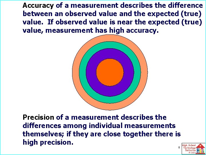 Accuracy of a measurement describes the difference between an observed value and the expected