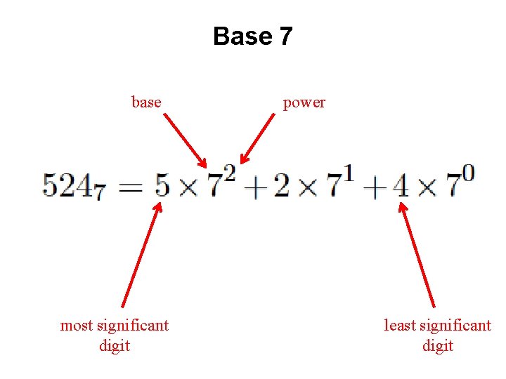 Base 7 base most significant digit power least significant digit 