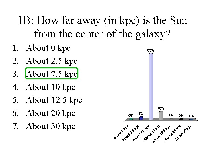1 B: How far away (in kpc) is the Sun from the center of