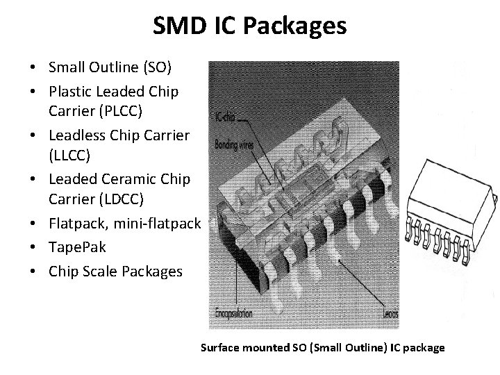 SMD IC Packages • Small Outline (SO) • Plastic Leaded Chip Carrier (PLCC) •