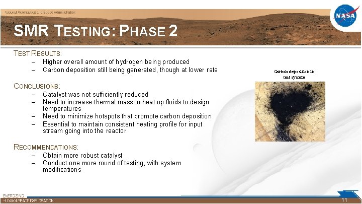 SMR TESTING: PHASE 2 TEST RESULTS: – – Higher overall amount of hydrogen being