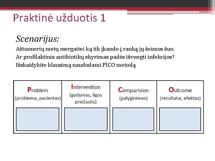 Praktinė užduotis 1 Scenarijus: Aštuonerių metų mergaitei ką tik įkando į ranką jų šeimos