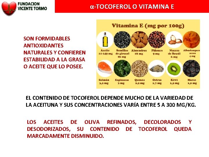 α-TOCOFEROL O VITAMINA E SON FORMIDABLES ANTIOXIDANTES NATURALES Y CONFIEREN ESTABILIDAD A LA GRASA