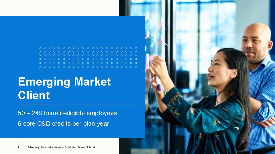 Emerging Market Client 50 – 249 benefit-eligible employees 6 core C&D credits per plan