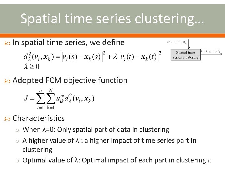 Spatial time series clustering… In spatial time series, we define Adopted FCM objective function