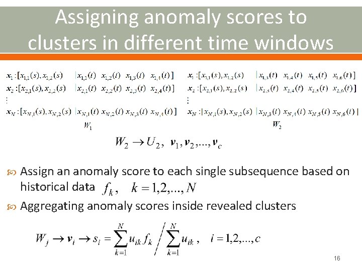 Assigning anomaly scores to clusters in different time windows Assign an anomaly score to
