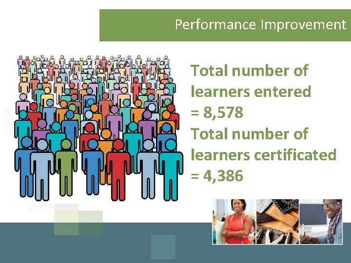 Performance Improvement Total number of learners entered = 8, 578 Total number of learners
