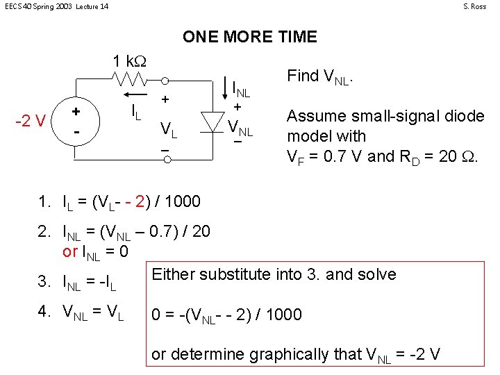 EECS 40 Spring 2003 Lecture 14 S. Ross ONE MORE TIME 1 k. W