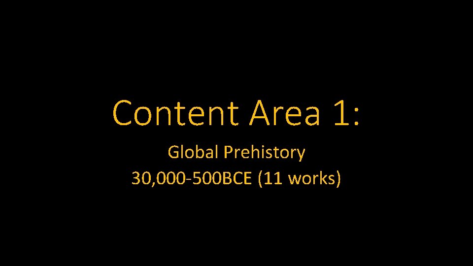 Content Area 1: Global Prehistory 30, 000 -500 BCE (11 works) 