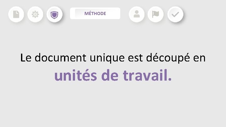 MÉTHODE Le document unique est découpé en unités de travail. MÉTHODE Le document unique est découpé en unités de travail.
