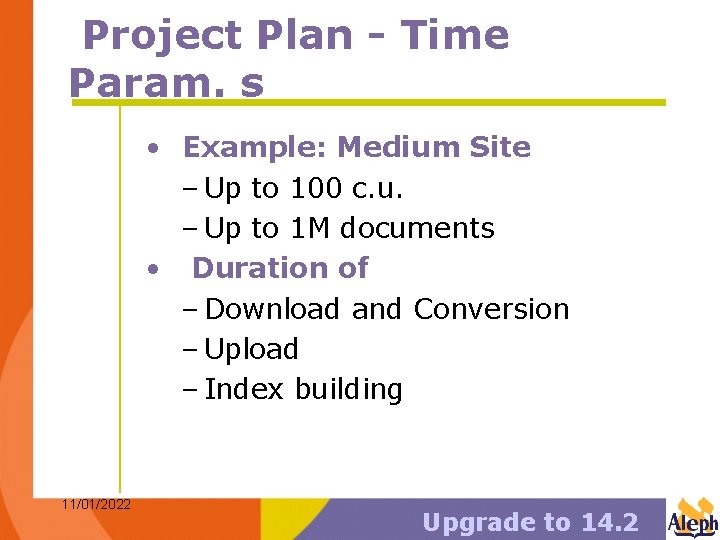 Project Plan - Time Param. s • Example: Medium Site – Up to 100