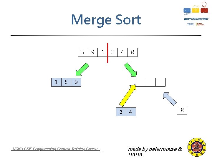 Merge Sort 5 1 5 9 1 3 4 8 9 3 NCKU CSIE