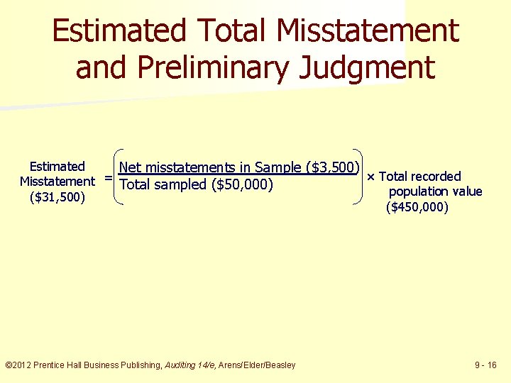 Estimated Total Misstatement and Preliminary Judgment Estimated Net misstatements in Sample ($3, 500) ×