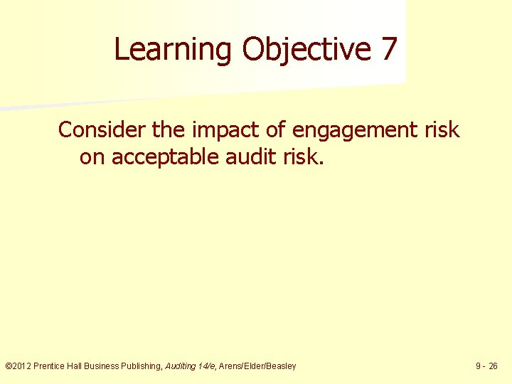 Learning Objective 7 Consider the impact of engagement risk on acceptable audit risk. ©