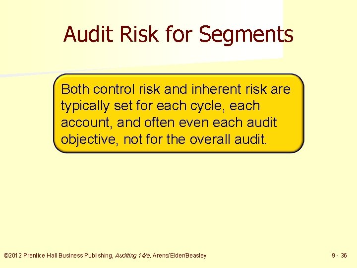 Audit Risk for Segments Both control risk and inherent risk are typically set for