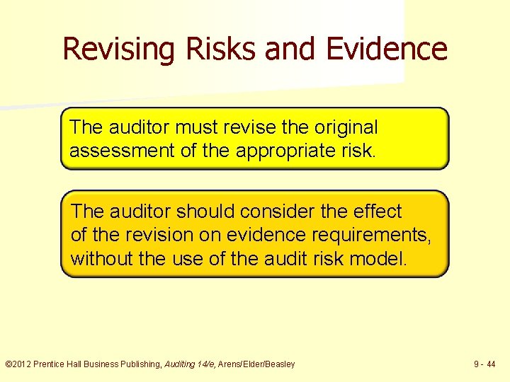 Revising Risks and Evidence The auditor must revise the original assessment of the appropriate