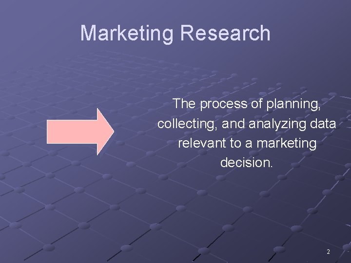 Marketing Research The process of planning, collecting, and analyzing data relevant to a marketing
