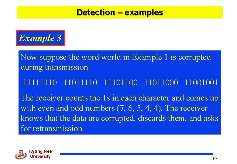 Detection – examples Example 3 Now suppose the word world in Example 1 is