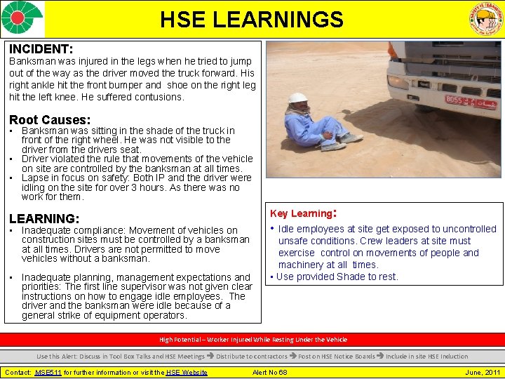 HSE LEARNINGS INCIDENT: Banksman was injured in the legs when he tried to jump