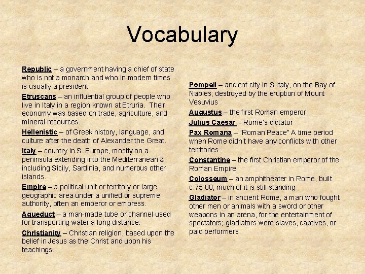 Vocabulary Republic – a government having a chief of state who is not a