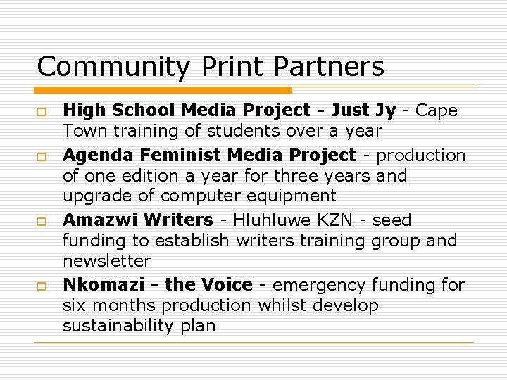 Community Print Partners o o High School Media Project - Just Jy - Cape