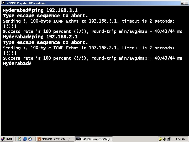 Hyderabad# ping 192. 168. 3. 1 Type escape sequence to abort. Sending 5, 100