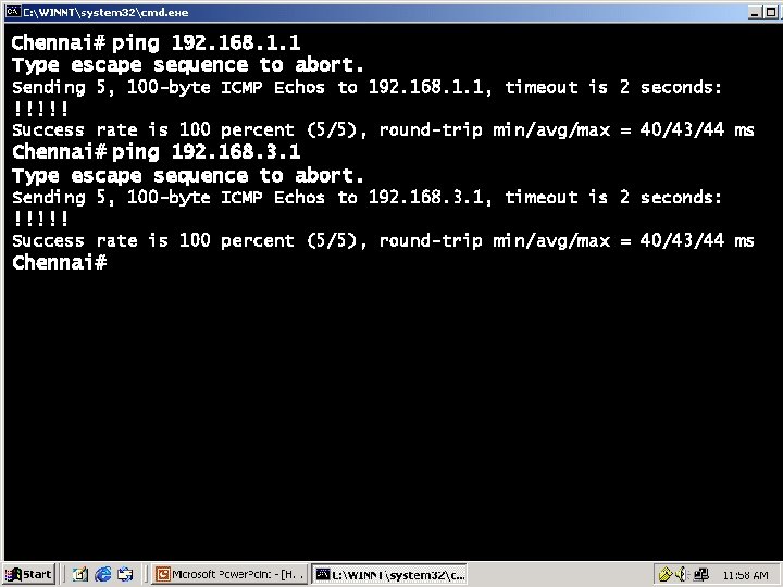 Chennai# ping 192. 168. 1. 1 Type escape sequence to abort. Sending 5, 100